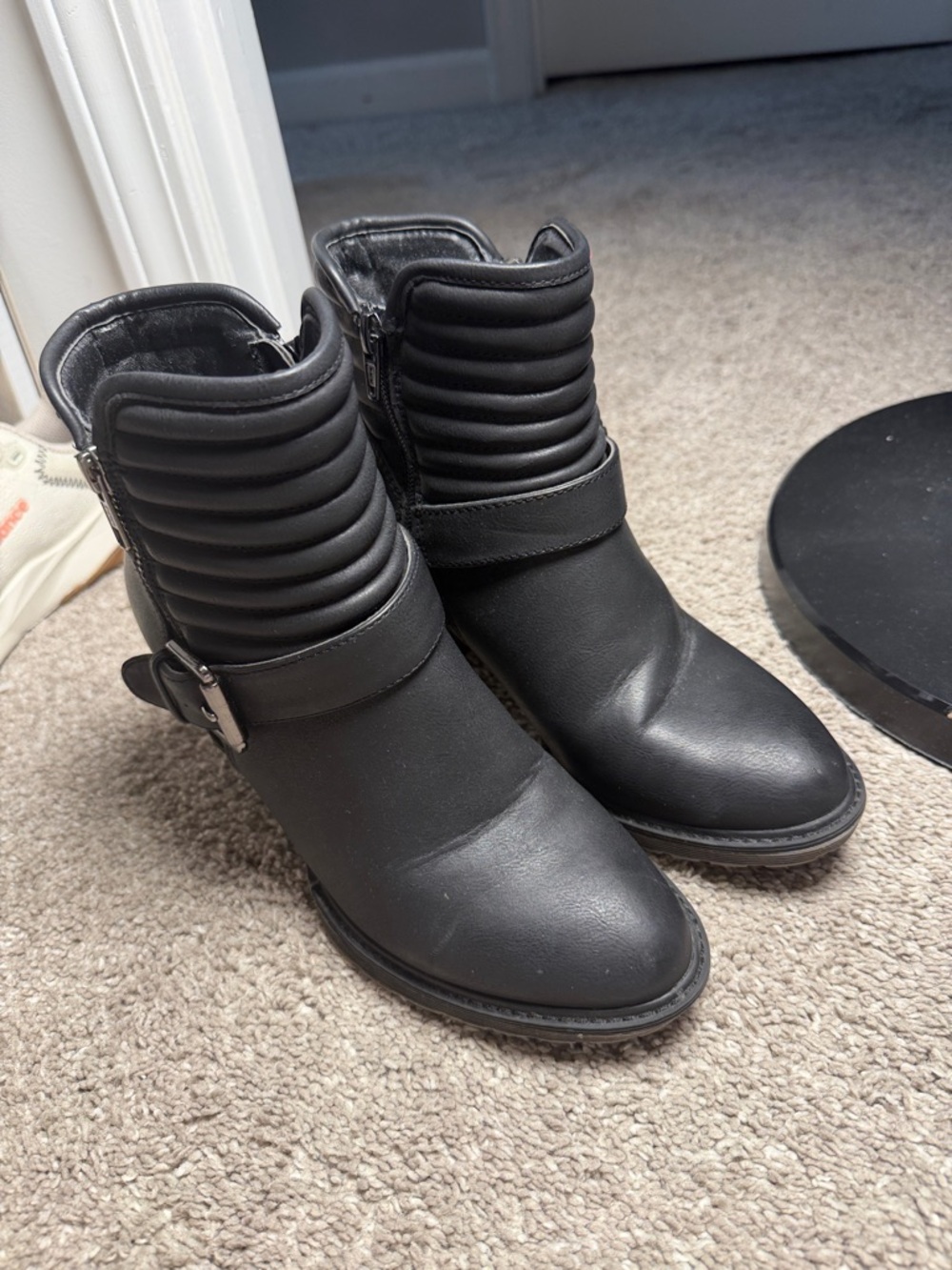 White Mountain Black Quilted Cuff Ankle Boots with Buckle